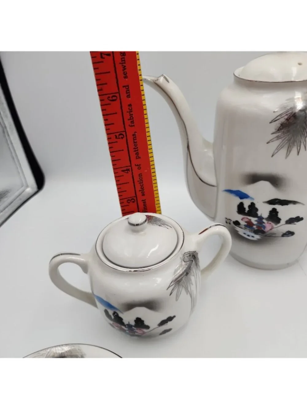 Vintage Japanese Kutani Lithopane Coffee Tea Set Pot Suger Creamer Cups Saucer